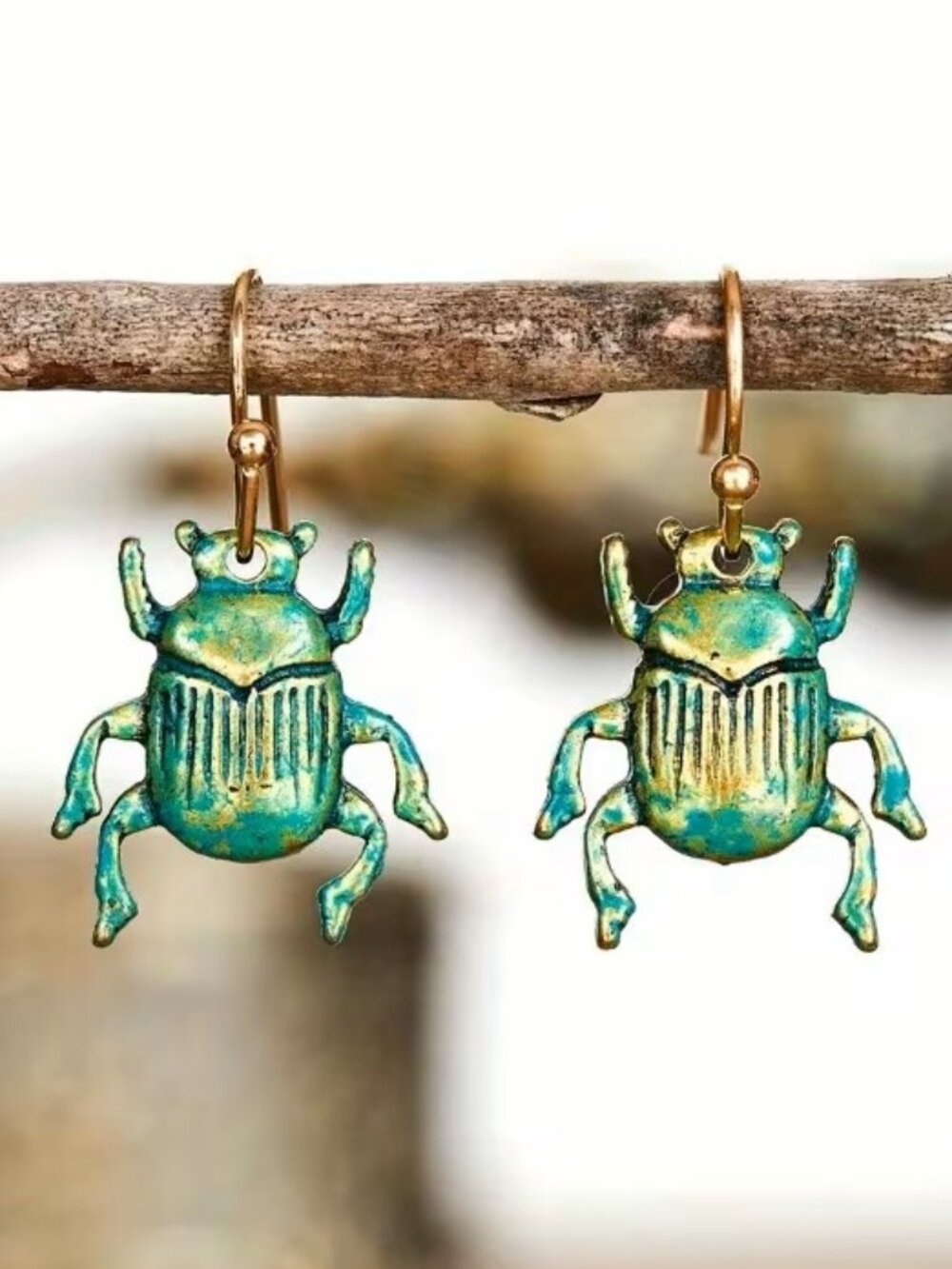 Insect Green Beetle Bugs Earrings Z2